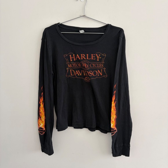 Harley-Davidson Tops - Harley Davidson Womens Long Sleeve Flame Graphic T-Shirt Black XL